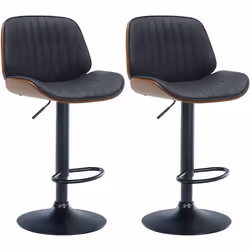 Tabourets de bar - TDB - Similicuir noir - Réglables en hauteur - Lot de 2 - Design contemporain