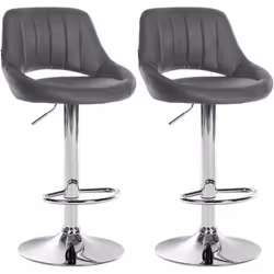 Tabouret de bar - TDB - Lot de 2 - Similicuir gris - Réglable en hauteur - Pivotant 360°