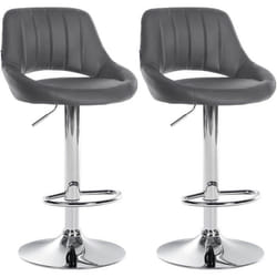 Tabouret de bar - TDB - Lot de 2 - Similicuir gris - Réglable en hauteur - Pivotant 360°