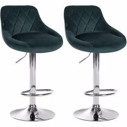 Tabourets de bar - DÉCOSHOP26 - TDB10771 - Velours vert foncé - Réglables en hauteur - Lot de 2