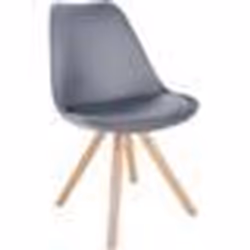 Chaise de salle à manger - Scandinave - PVC gris - Pieds en bois clair - Confort rembourré - 1 place