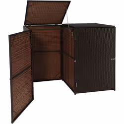 Abri de poubelles extérieur conteneurs à ordures jusqu'à 2 bacs avec couvercle poly rotin 2x120 litres marron Pour poubelles  ...