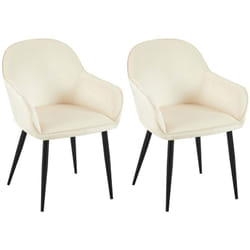 Set de 2 chaises de salle à manger dossier arrondis avec accoudoirs en velours crème 100001527