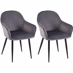 Set de 2 chaises - MARQUE - Modèle - Velours gris foncé - Accoudoirs - Dossier arrondi