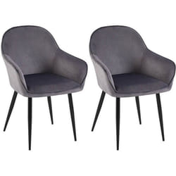 Set de 2 chaises - MARQUE - Modèle - Velours gris foncé - Accoudoirs - Dossier arrondi