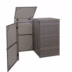 Abri de poubelles extérieur conteneurs à ordures avec couvercle en poly rotin gris 2x120l Pour poubelles d'une capacité maxim ...
