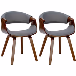 Chaises de salle à manger - Design Rétro - Lot de 2 - Bois Noyer - Tissu Gris - Accoudoirs Inclus
