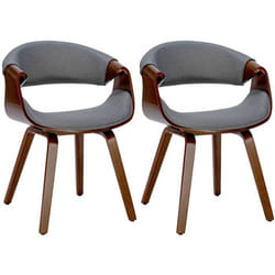 Chaises de salle à manger - Design Rétro - Lot de 2 - Bois Noyer - Tissu Gris - Accoudoirs Inclus