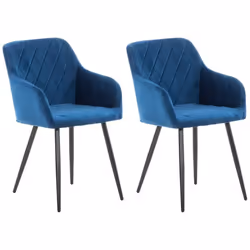Chaises de salle à manger - Design rétro - Lot de 2 - Tissu bleu - Coutures décoratives - Accoudoirs