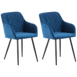 Chaises de salle à manger - Design rétro - Lot de 2 - Tissu bleu - Coutures décoratives - Accoudoirs