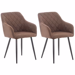 Chaises de salle à manger - Design rétro - Lot de 2 - Tissu marron - Coutures décoratives - Accoudoirs