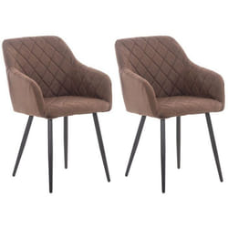 Chaises de salle à manger - Design rétro - Lot de 2 - Tissu marron - Coutures décoratives - Accoudoirs