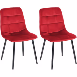 Lot de 2 chaises de salle a manger coutures decoratives en tissu velours rouge et pieds en metal noir 10_0001570