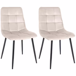 Chaises de salle à manger - Non spécifié - Lot de 2 - Velours crème - Pieds en métal noir - Design contemporain