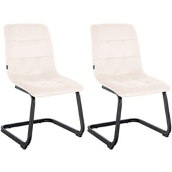 Set de 2 chaises de salle à manger coutures décoratives carrées en velours crème et pieds luge en métal noir 100001578