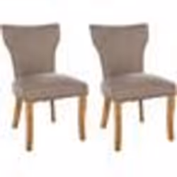 Set de 2 chaises - MARQUE - Modèle - Tissu taupe - Pieds en bois - Confort rembourré