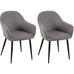 Set de 2 chaises de salle à manger avec accoudoirs design moderne et confortable en tissu gris foncé et pieds en bois noir 100001602
