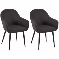 Set de 2 chaises de salle à manger - Design moderne - Tissu noir - Accoudoirs - Pieds en métal noir