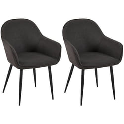 Set de 2 chaises de salle à manger - Design moderne - Tissu noir - Accoudoirs - Pieds en métal noir