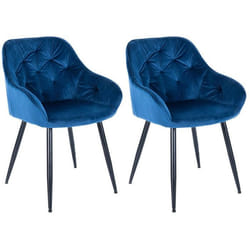 Chaises de salle à manger - Design - Velours bleu - Lot de 2 - Pieds en métal noir - Confort optimal