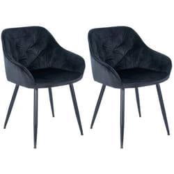 Chaises de salle à manger - Design - Velours noir - Lot de 2 - Pieds en métal noir - Confort optimal