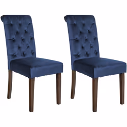 Chaises de salle à manger - Design classique - Lot de 2 - Tissu bleu - Dossier capitonné - Bois de caoutchouc