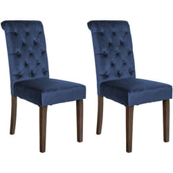 Chaises de salle à manger - Design classique - Lot de 2 - Tissu bleu - Dossier capitonné - Bois de caoutchouc
