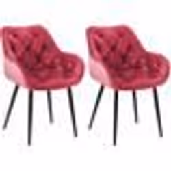 Chaises de salle à manger - Design - Velours rouge - Pieds en métal noir - Lot de 2 - Confort moderne