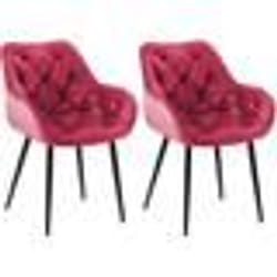 Chaises de salle à manger - Design - Velours rouge - Pieds en métal noir - Lot de 2 - Confort moderne