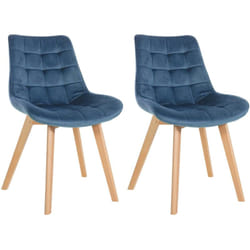 Lot de 2 chaises de salle à manger design scandinave coutures carrées en velours bleu pieds en bois clair 100001678