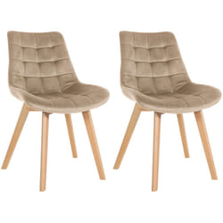 Lot de 2 chaises de salle à manger en tissu velours marron clair et pieds en bois clair 100001679