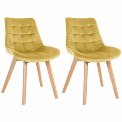 Chaises de salle à manger - Design Scandinave - Velours Jaune - Lot de 2 - Pieds en bois clair - Confort durable