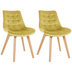 Chaises de salle à manger - Design Scandinave - Velours Jaune - Lot de 2 - Pieds en bois clair - Confort durable