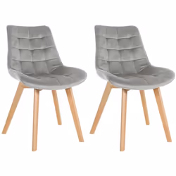 Lot de 2 chaises de salle à manger - Design Scandinave - Velours gris - Pieds en bois clair - Confort durable