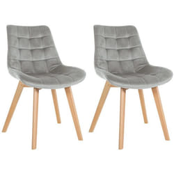 Lot de 2 chaises de salle à manger - Design Scandinave - Velours gris - Pieds en bois clair - Confort durable