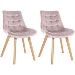 Lot de 2 chaises de salle à manger design scandinave coutures carrées en velours rose pieds en bois clair 100001682