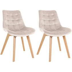 Lot de 2 chaises de salle à manger design scandinave coutures carrées en velours crème pieds en bois clair 100001684