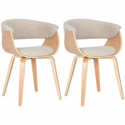 Chaises de salle à manger - Design Rétro - Lot de 2 - Bois clair - Tissu crème - Confort optimal