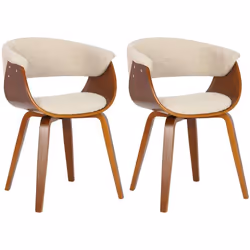 Chaises de salle à manger - Design rétro - Lot de 2 - Bois massif - Tissu crème - Confortable