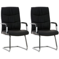 Lot de 2 fauteuils de bureau avec accoudoirs sans roulettes en pvc noir pieds en métal chromé 100001692