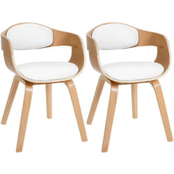 Lot de 2 chaises de salle à manger design retro en pvc blanc et structure en bois clair 100001710