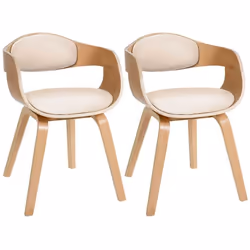 Chaises de salle à manger - Design Rétro - Lot de 2 - PVC Crème - Structure en Bois Clair - Confortables