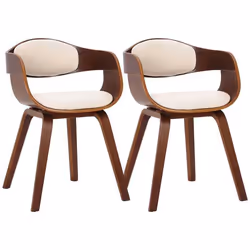 Lot de 2 chaises de salle a manger bureau design retro en PVC creme structure en bois couleur noyer 10_0001713