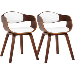 Lot de 2 chaises de salle à manger bureau design retro en pvc blanc structure en bois couleur noyer 100001714