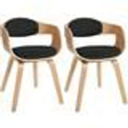 Chaises de salle à manger - Design Scandinave - Lot de 2 - Tissu Noir - Bois Clair - Accoudoirs