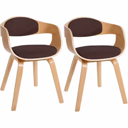 Chaises de salle à manger - Design Scandinave - Lot de 2 - Tissu Marron - Bois Clair - Accoudoirs