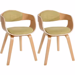 Chaises de salle à manger - Design rétro - Lot de 2 - Tissu vert clair - Bois massif - Avec accoudoirs