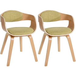 Chaises de salle à manger - Design rétro - Lot de 2 - Tissu vert clair - Bois massif - Avec accoudoirs