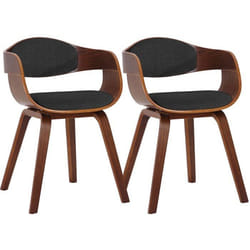 Chaises de salle à manger - Design rétro - Lot de 2 - Tissu gris foncé - Structure en bois - Accoudoirs