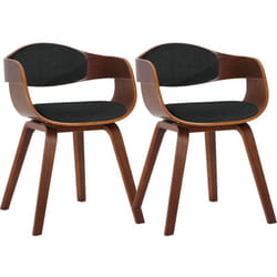 Lot de 2 chaises de salle à manger design retro structure en bois couleur noyer assise en tissu noir 100001729